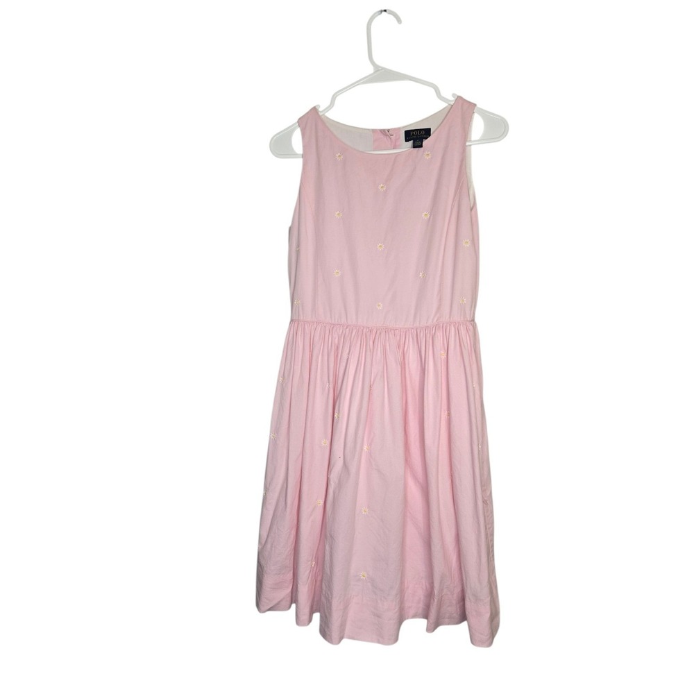 Polo Ralph Lauren Pink Daisy Embroidered Cotton Fit & Flare Dress Size 16 - Picture 2 of 8